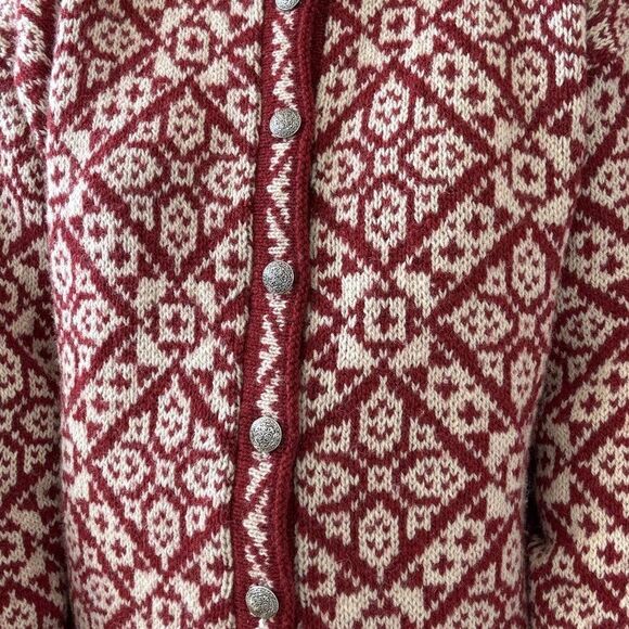 Vintage LL Bean Womens Red White Nordic Wool Snowflake Cardigan Sz L Made USA - Picture 4 of 6